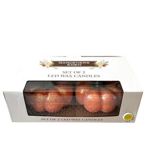 Gardener's Eden LED Wax PUMPKIN Candles Set of 2 Fall Decor Orange NIB